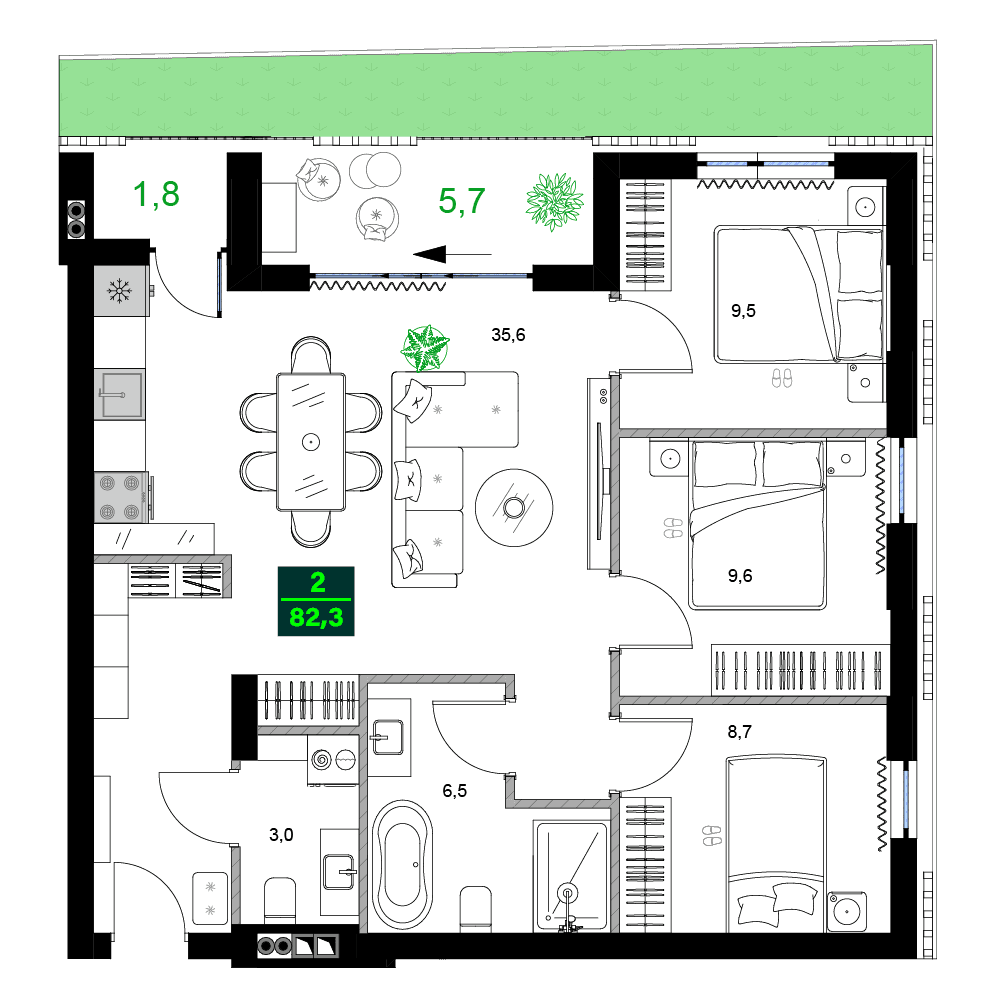 4-комн., 82.3 м²