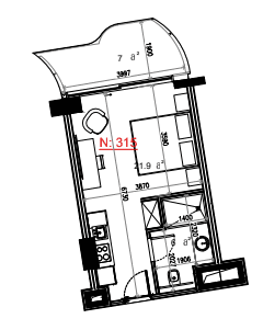 Студия, 34.9 м²