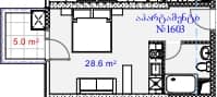 Студия, 33.6 м²