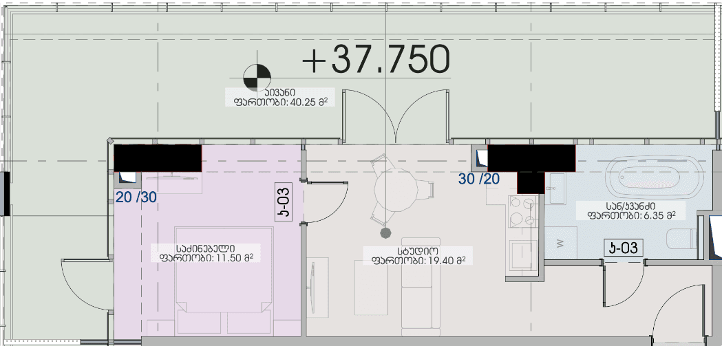 1-room, 77.5 m²