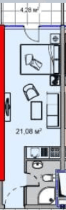 Студия, 30.7 м²