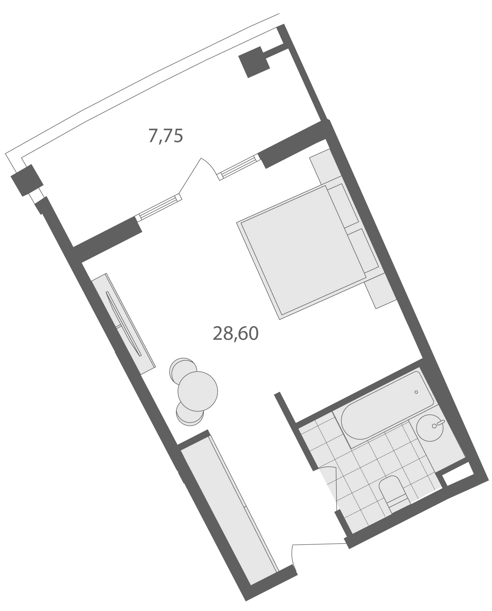 单间, 36.4 m²