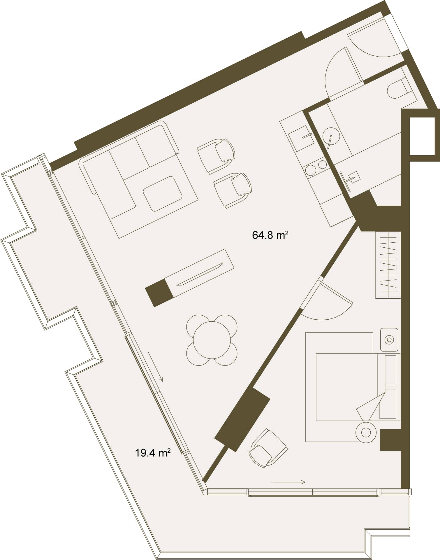 1-room, 84.9 m²