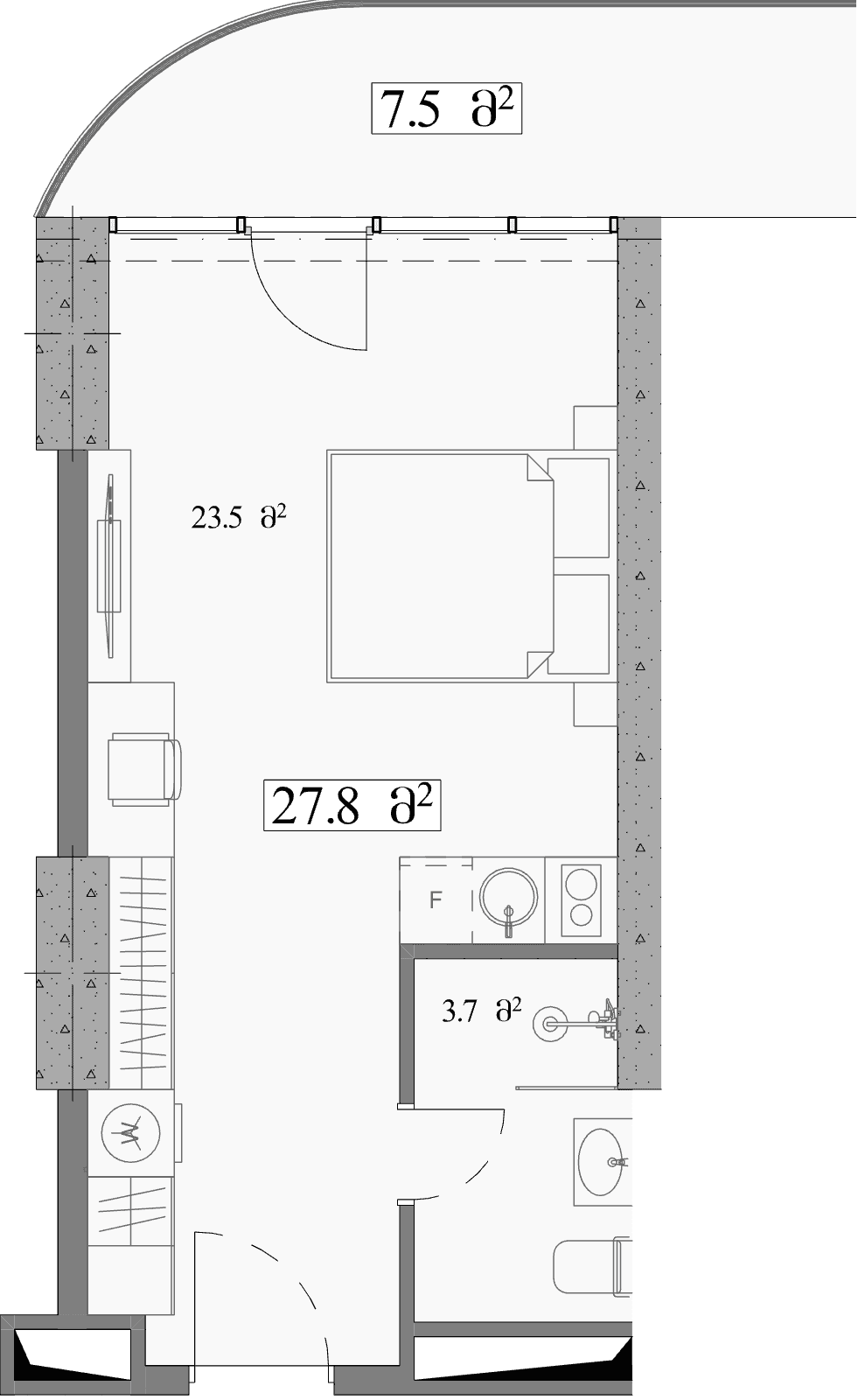 استوديو, 35.3 م²