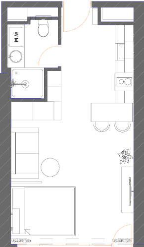 单间, 34.9 m²