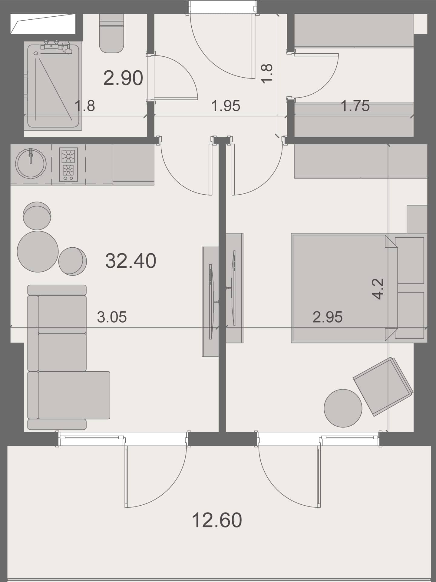 1-room, 47.9 m²