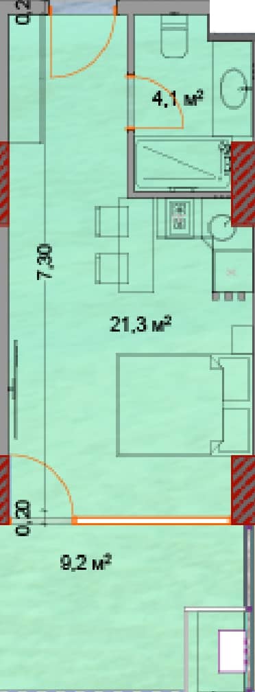 סטודיו, 35.3 מ״ר