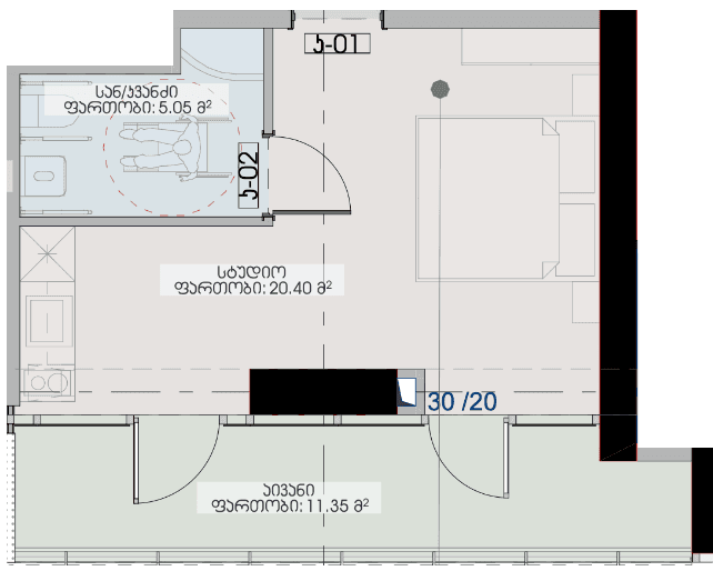 Studio, 36.8 m²
