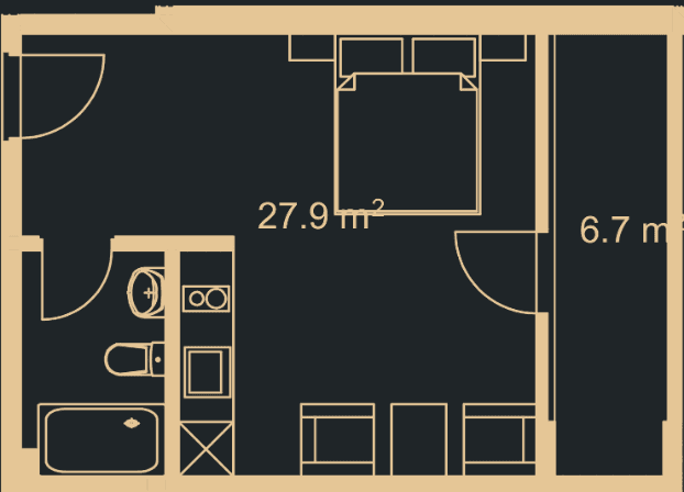 单间, 34 m²