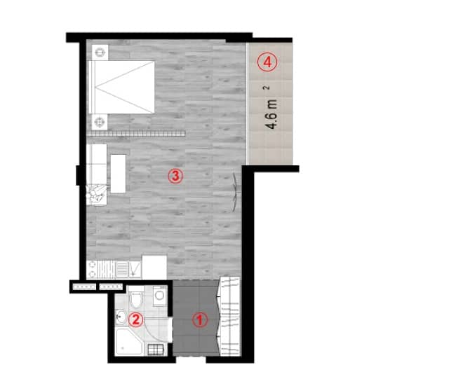 Студия, 47.8 м²