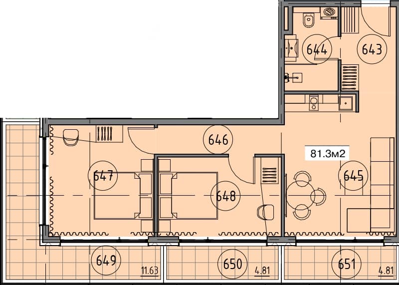 两居室, 118 m²