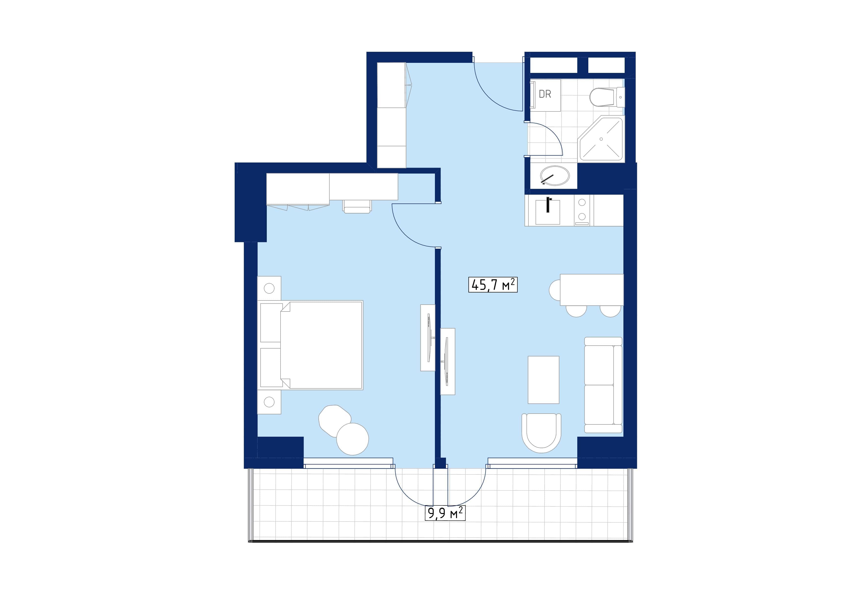 一居室, 56.2 m²