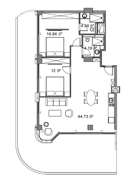 استوديو, 155.5 م²