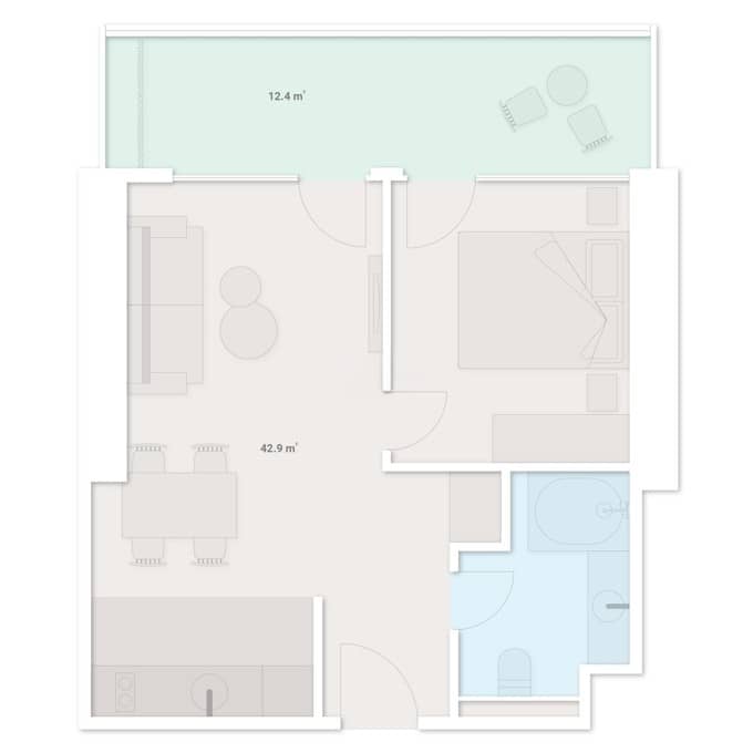 1-room, 55.3 m²