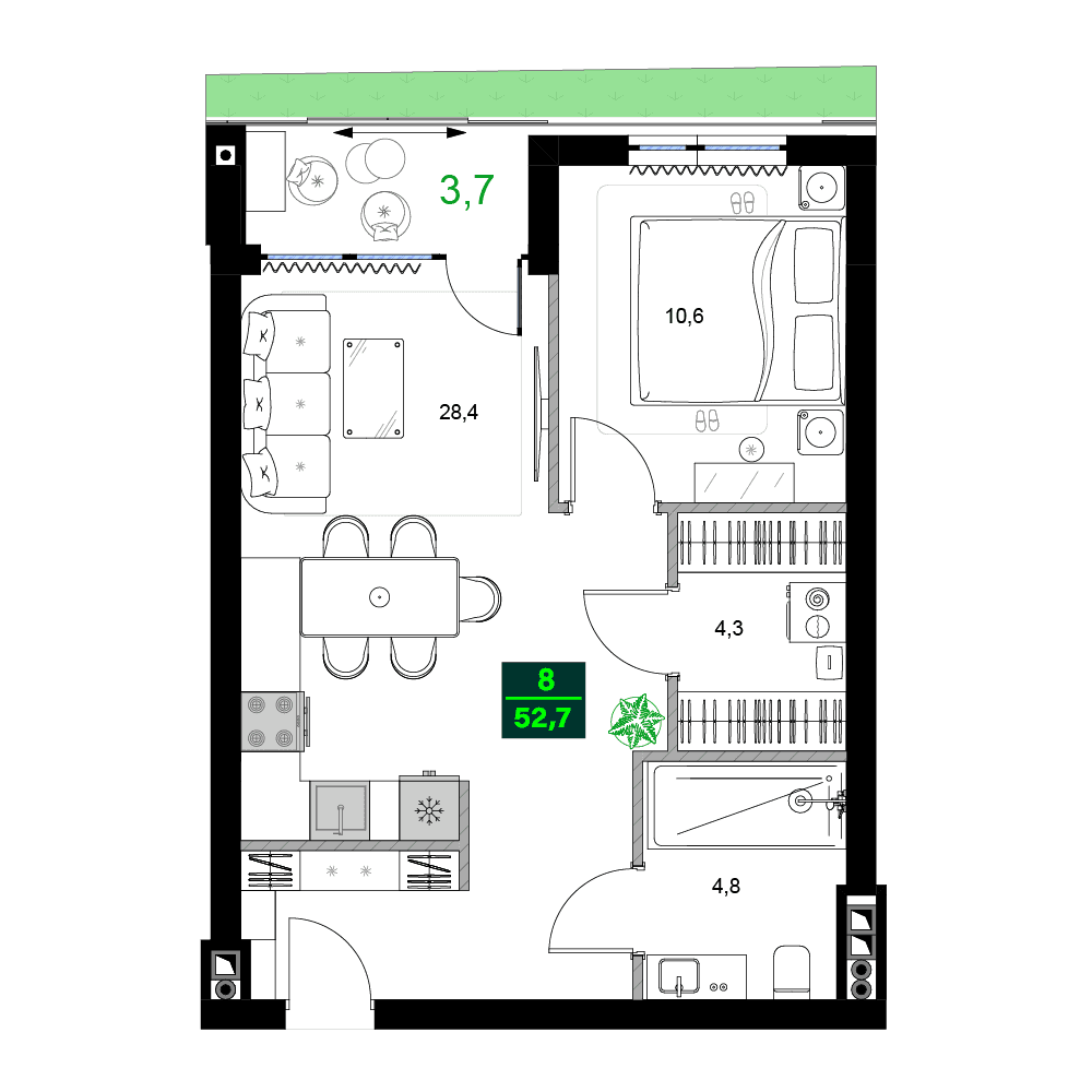 两居室, 52.7 m²