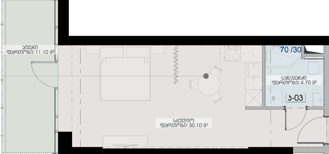 Студия, 45.9 м²