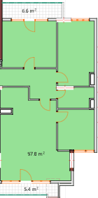 三居室, 109.8 m²