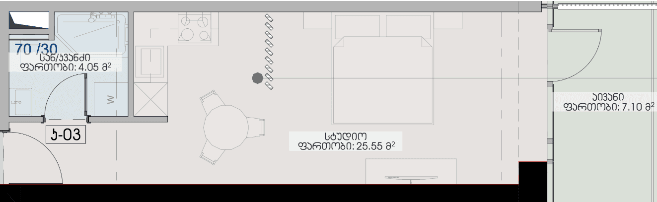 Студия, 36.7 м²