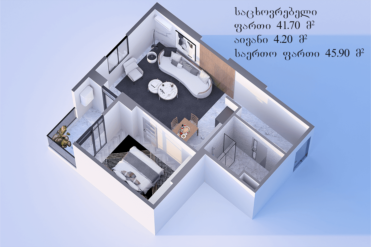 1-room, 45.9 m²