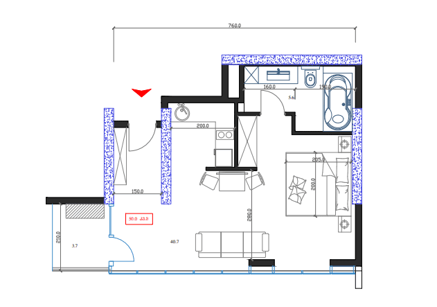 单间, 50 m²