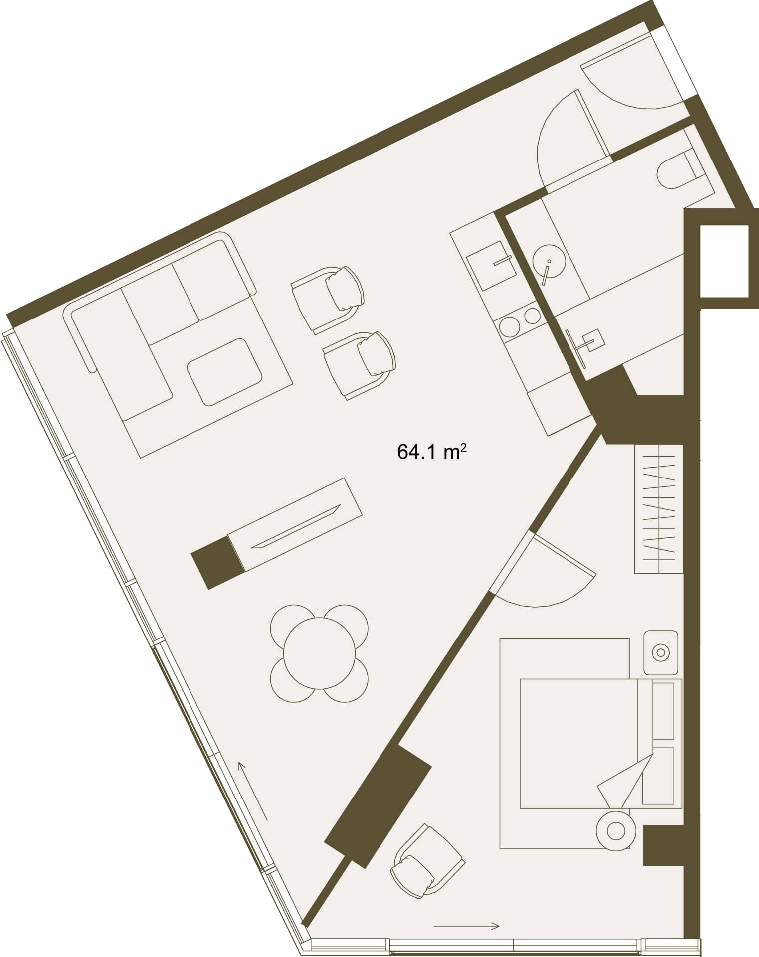 1-room, 62.6 m²