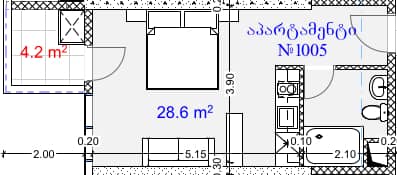 单间, 32.8 m²
