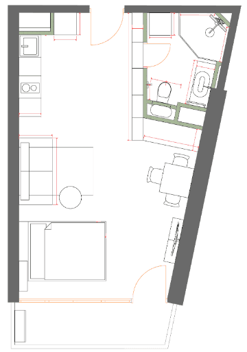 单间, 40.3 m²