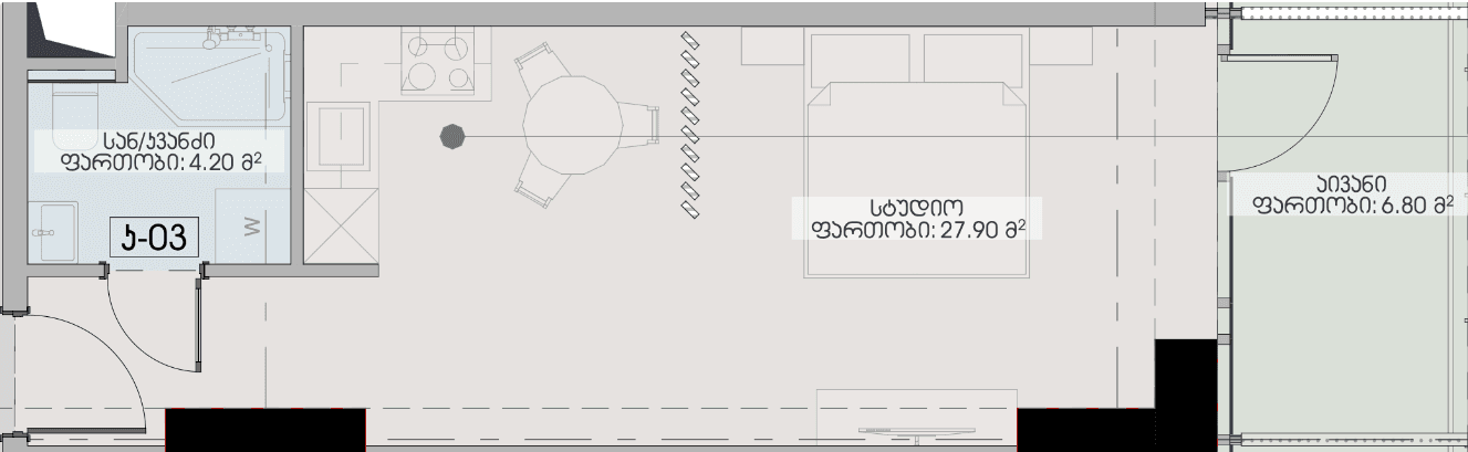 Студия, 38.9 м²