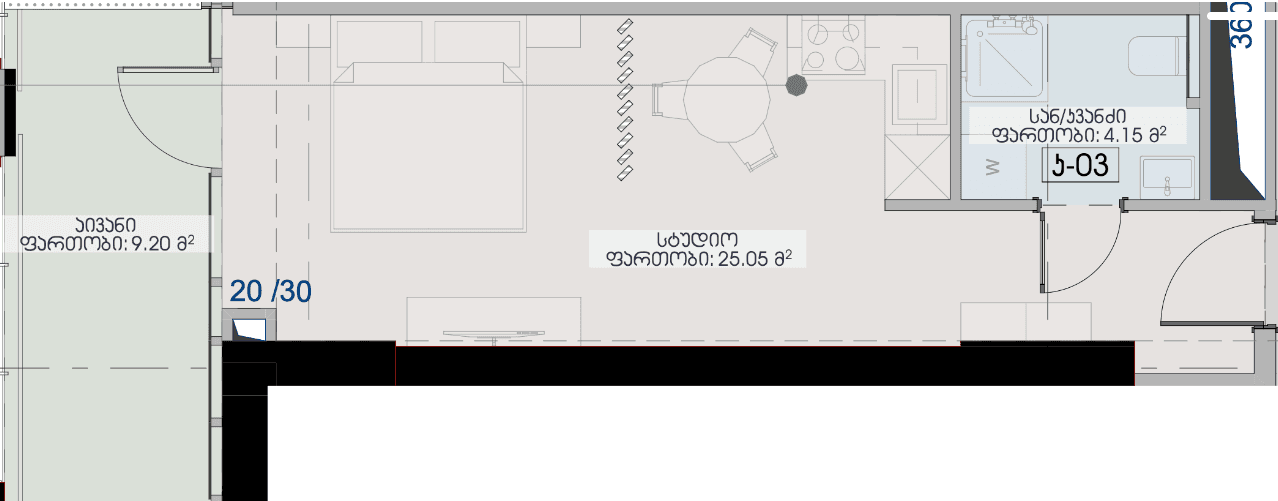 Студия, 38.4 м²