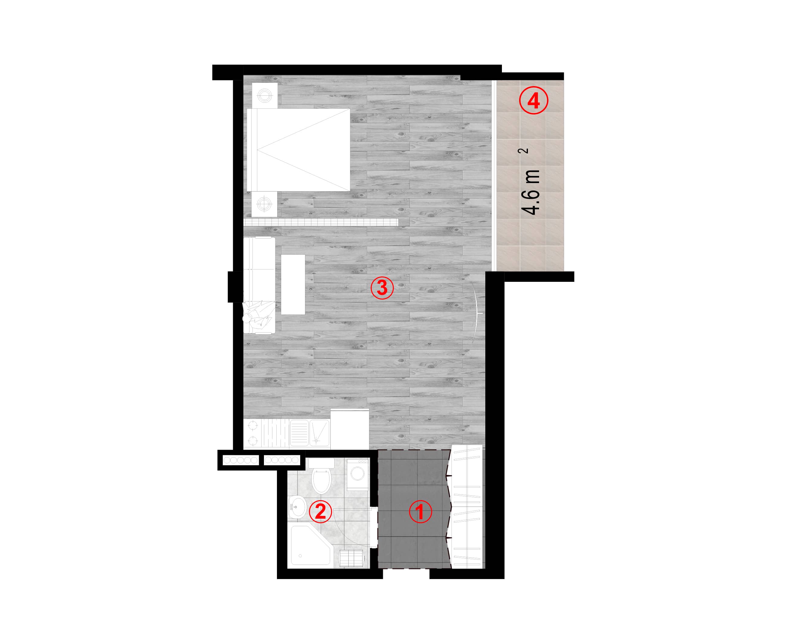 Студия, 47.8 м²