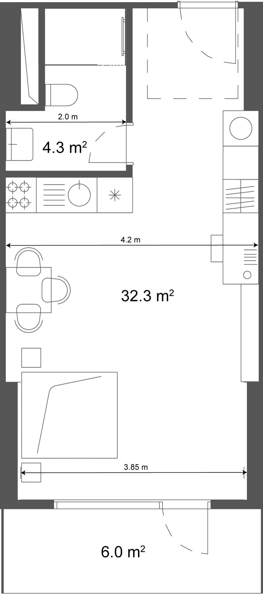 Studio, 38.3 m²